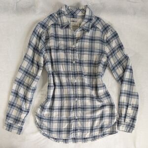 American Eagle Ahh-Mazingly Soft Check Plaid Blue Off White Button Long Sleeve